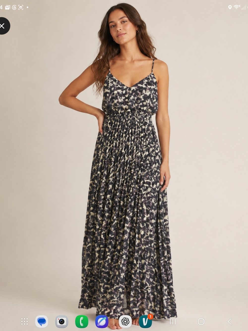 Joie Black and Cream Printed Smocked Maxi Dress